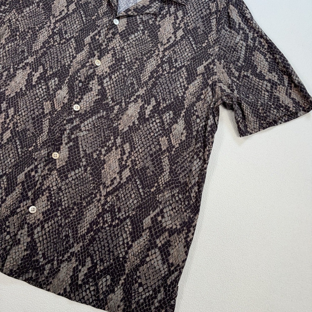 AllSaints Rattle Shirt Men's L Brown Snake Skin Relaxed Fit Viscose Loop Collar - Picture 6 of 13
